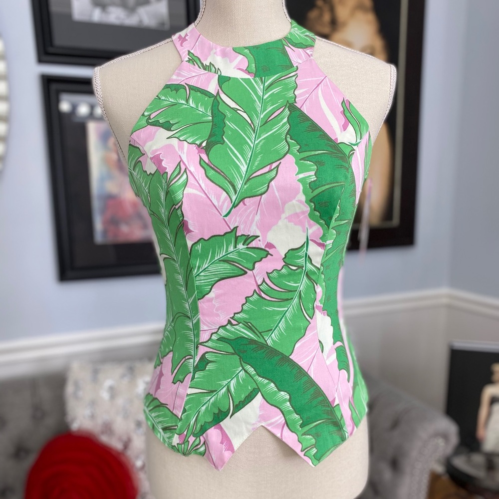 Palm Pattern Pink & Green Top